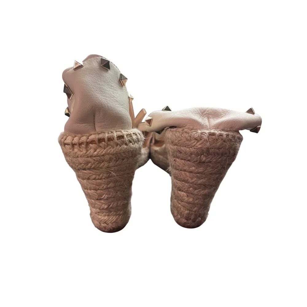 Maypol Spain White Leather Studded Espadrille‎ Wedge Sandals Size 40 US 9-9.5